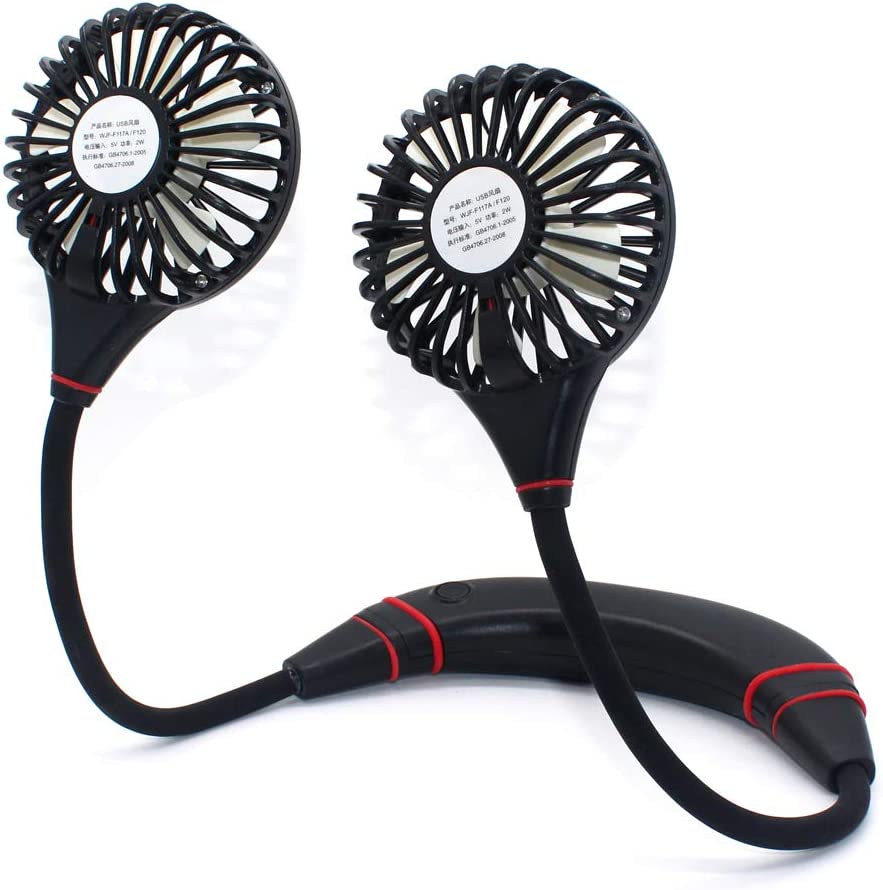 Hands-Free Neck-Mounted Portable Air Cooler Fan with USB Rechargeable Battery and 3 Speed Settings for Outdoor Activities