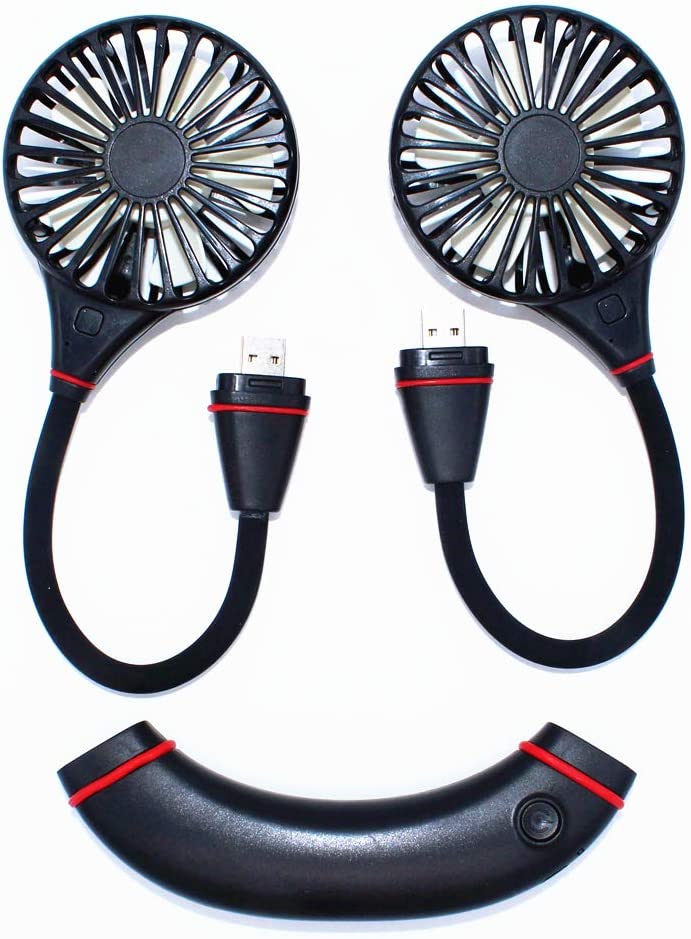 Hands-Free Neck-Mounted Portable Air Cooler Fan with USB Rechargeable Battery and 3 Speed Settings for Outdoor Activities