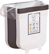 Hanging Trash Can Collapsible Small Garbage Waste Bin for Kitchen Cabinet Door (White) - Front View