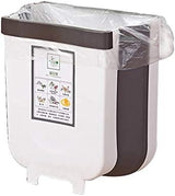 Hanging Trash Can Collapsible Small Garbage Waste Bin for Kitchen Cabinet Door (White) - Side View