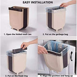 Hanging Trash Can Collapsible Small Garbage Waste Bin for Kitchen Cabinet Door (Beige) - Top-Down View