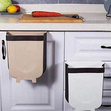 Hanging Trash Can Collapsible Small Garbage Waste Bin for Kitchen Cabinet Door (Beige) - 45-Degree Angle
