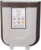 Hanging Trash Can Collapsible Small Garbage Waste Bin for Kitchen Cabinet Door (Grey) - Front View