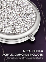 Mini Mix Diamond 1X/2X Magnifying Round Metal Pocket Makeup Mirror (Silver) - Front View