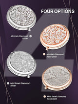 Mini Mix Diamond 1X/2X Magnifying Round Metal Pocket Makeup Mirror (Silver) - Close-Up Angle