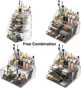 Makeup Cosmetic Organizer Storage with 12 Drawers Display Boxes (Clear) - 45-Degree Angle