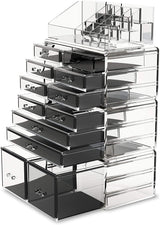 Makeup Cosmetic Organizer Storage with 12 Drawers Display Boxes (Clear) - Rear View