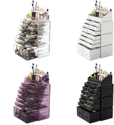 Makeup Cosmetic Organizer Storage with 12 Drawers Display Boxes (Clear) - Close-Up Angle