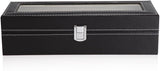 Black PU Leather Watch Organizer Display Storage Box Cases for Men & Women (6 slots) - Front View