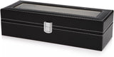 Black PU Leather Watch Organizer Display Storage Box Cases for Men & Women (6 slots) - Side View