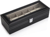 Black PU Leather Watch Organizer Display Storage Box Cases for Men & Women (6 slots) - Top-Down View