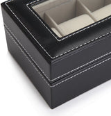 Black PU Leather Watch Organizer Display Storage Box Cases for Men & Women (6 slots) - 45-Degree Angle