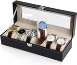 Black PU Leather Watch Organizer Display Storage Box Cases for Men & Women (6 slots) - Rear View