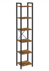 6-Tier Rustic Bookshelf, Brown & Black - Front View