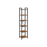 6-Tier Rustic Bookshelf, Brown & Black - Side View