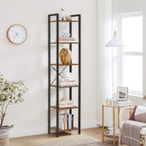 6-Tier Rustic Bookshelf, Brown & Black - Top-Down View