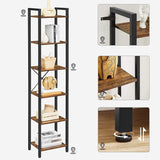 6-Tier Rustic Bookshelf, Brown & Black - 45-Degree Angle