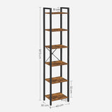6-Tier Rustic Bookshelf, Brown & Black - Rear View