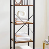 6-Tier Rustic Bookshelf, Brown & Black - Low Angle