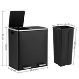 Kitchen Dual Recycling Bin 30L, Black - Front View