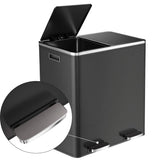 Kitchen Dual Recycling Bin 30L, Black - 45-Degree Angle