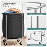 Steel Frame Laundry Basket Wheels, Black - Front View