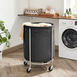 Steel Frame Laundry Basket Wheels, Black - Top-Down View
