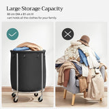 Steel Frame Laundry Basket Wheels, Black - 45-Degree Angle