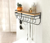 Elegant Wall-Mounted Jewelry Organizer with 9 Hooks in Black Metal - 45-Degree Angle
