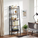 5-Tier Industrial Bookcase, Rustic Brown - Front View