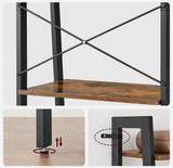 5-Tier Industrial Bookcase, Rustic Brown - Rear View