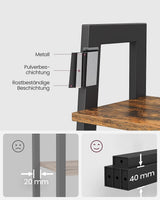 5-Tier Industrial Bookcase, Rustic Brown - Close-Up Angle