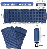 Ultralight Inflatable Camping Sleeping Pad with Pillow for Travelling and Hiking - Front View