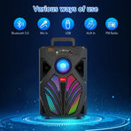 2000W Portable Bluetooth Speaker with Subwoofer, Black, Karaoke Mic, 8" Woofer