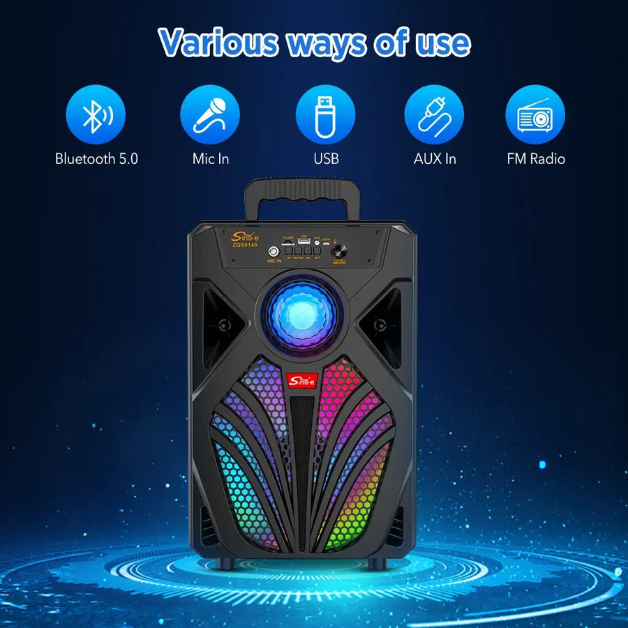 2000W Portable Bluetooth Speaker with Subwoofer, Black, Karaoke Mic, 8" Woofer