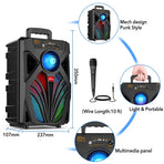 2000W Portable Bluetooth Speaker with Subwoofer, Black, Karaoke Mic, 8" Woofer