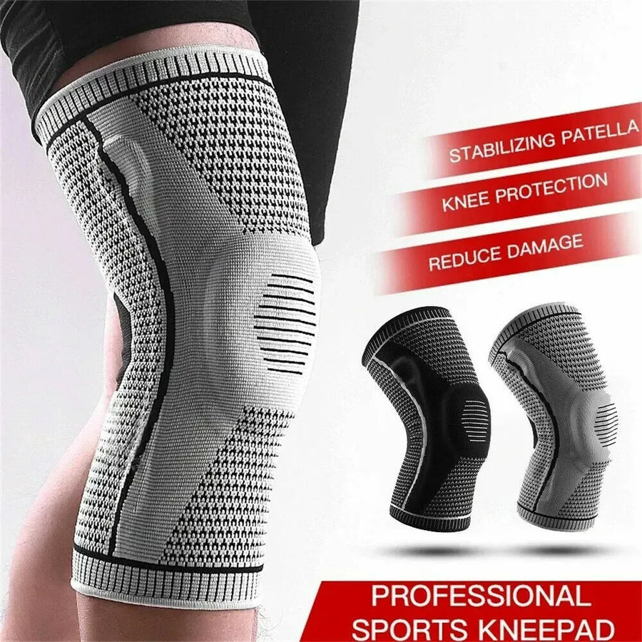 Black Knee Compression Sleeve for Sports, Arthritis Relief, Silicone Support, Size L