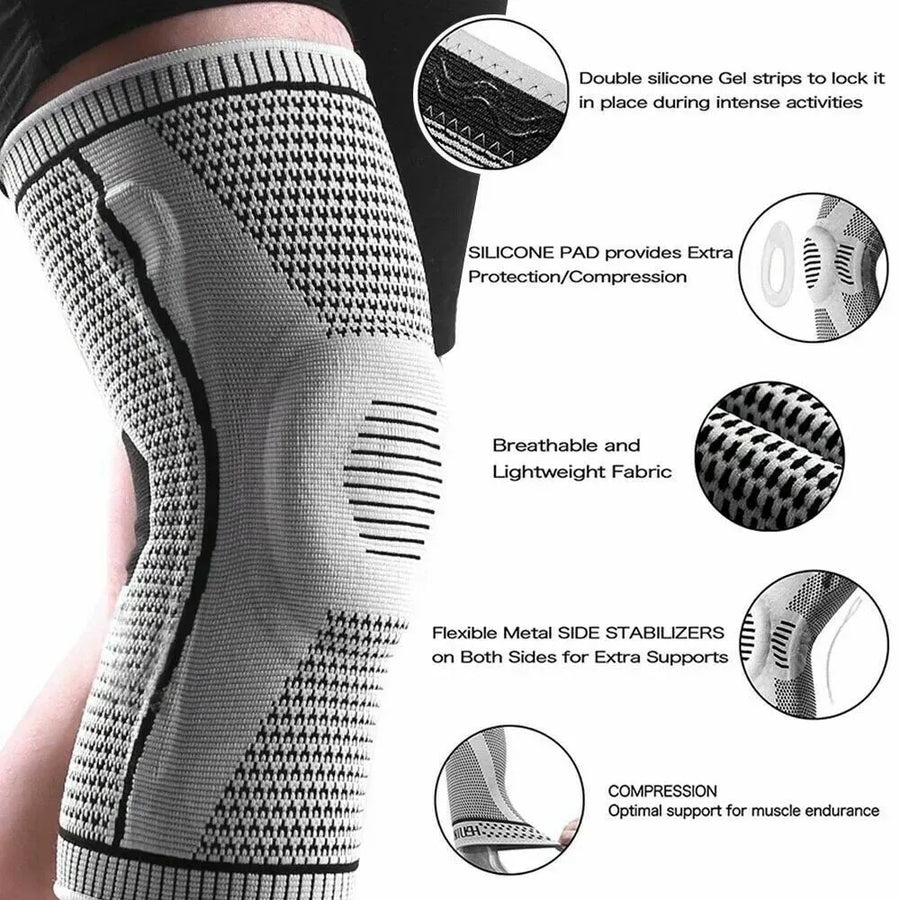 Black Knee Compression Sleeve for Sports, Arthritis Relief, Silicone Support, Size L