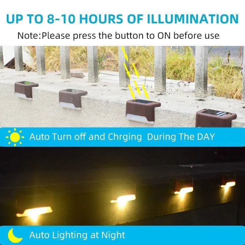 Multicoloured warm Outdoor Solar LED Deck Lights - Black, 8-Pack, Waterproof for Garden, Patio, Pathway, and Stairs
