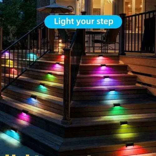 Multicoloured warm Outdoor Solar LED Deck Lights - Black, 12-Pack, IP65 Waterproof, Warm White for Garden, Patio, Pathway, Stairs