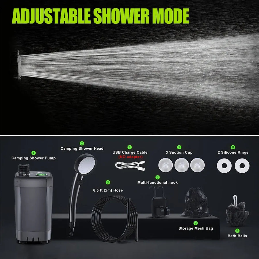 Portable Camping Shower, 6000mAh Rechargeable Grey Shower Pump with LED Display