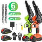 6" Mini Cordless Electric Chainsaw in Black and Orange with 2 Batteries