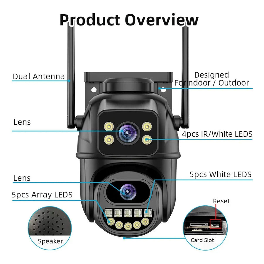 4K 8MP Wireless IP Camera in Black with Outdoor PTZ and Night Vision