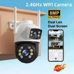 White Wireless 4K Outdoor Security Camera, Waterproof IP Surveillance, Dual-Lens, Black
