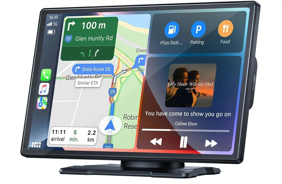 Portable 9" Black Car Stereo Radio with Wireless Apple CarPlay and Android Auto