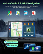Portable 9" Black Car Stereo Radio with Wireless Apple CarPlay and Android Auto