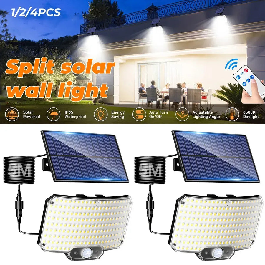 238LED Solar Powered Motion Sensor Outdoor Flood Light in Black