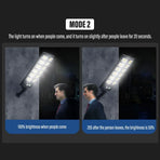 80000LM 3500W Black Solar Street LED Light with Radar Sensor and Remote Control for Outdoor Use - 3500W/720LED
