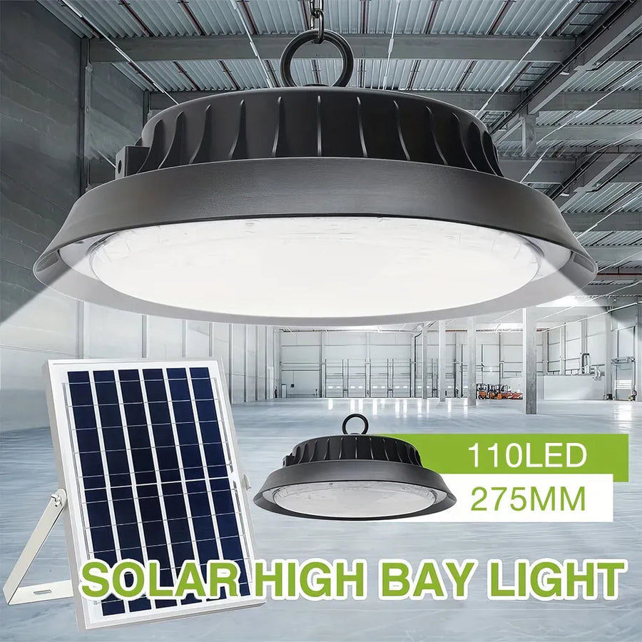 Solar Power Outdoor UFO LED High Bay Light 100W Black for Shed Garage Shop