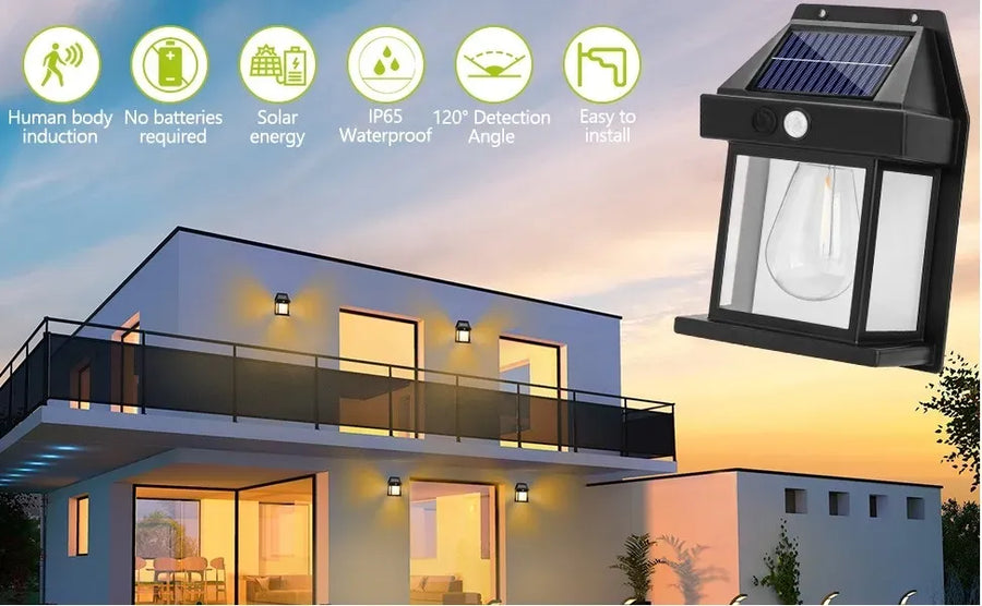 4 Pack Black Solar Wall Light with Motion Sensor and 3 Lighting Modes - 4x